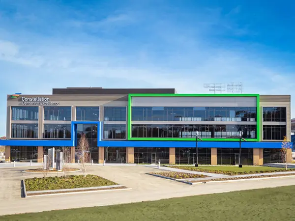 Two renewable lighting systems outside The Constellation Center