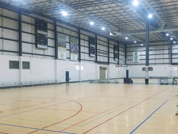 Retrofitted basketball gym with LED lights