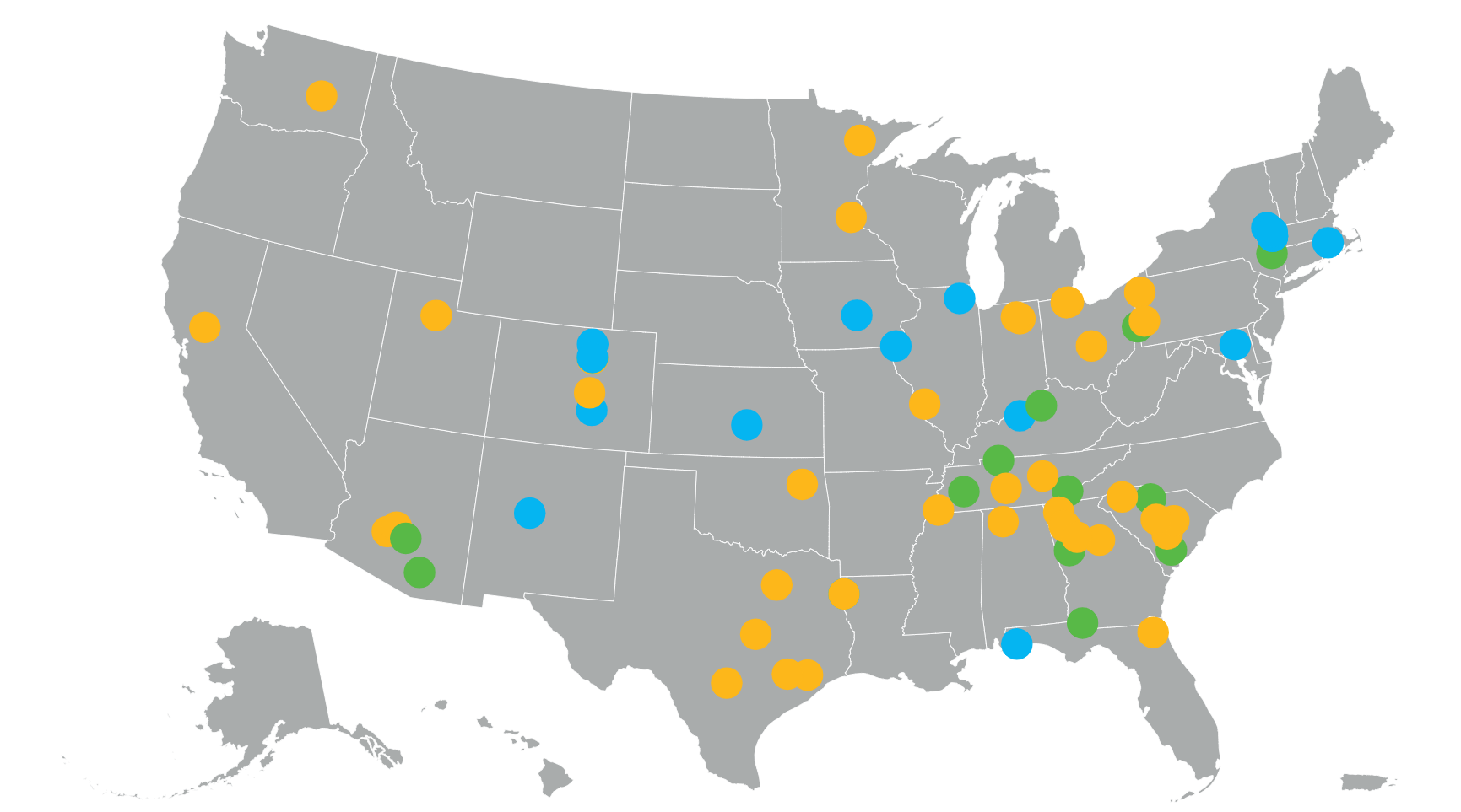 Map of new manufacturing facility announcements in the US.